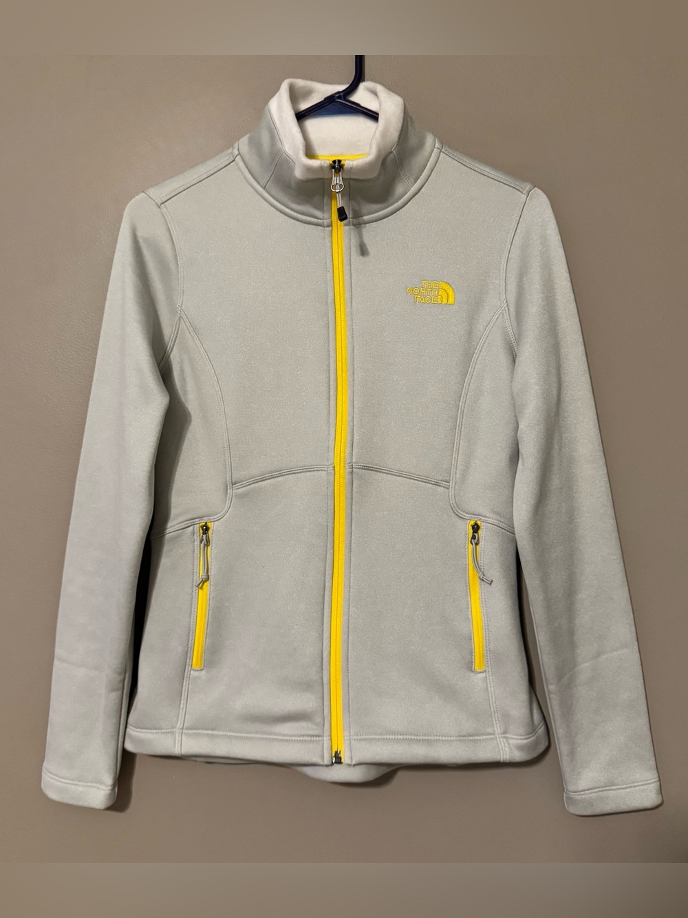 The North Face Agave Jacket Womens Small Gray Yellow Full Zip Soft Fleece Lined